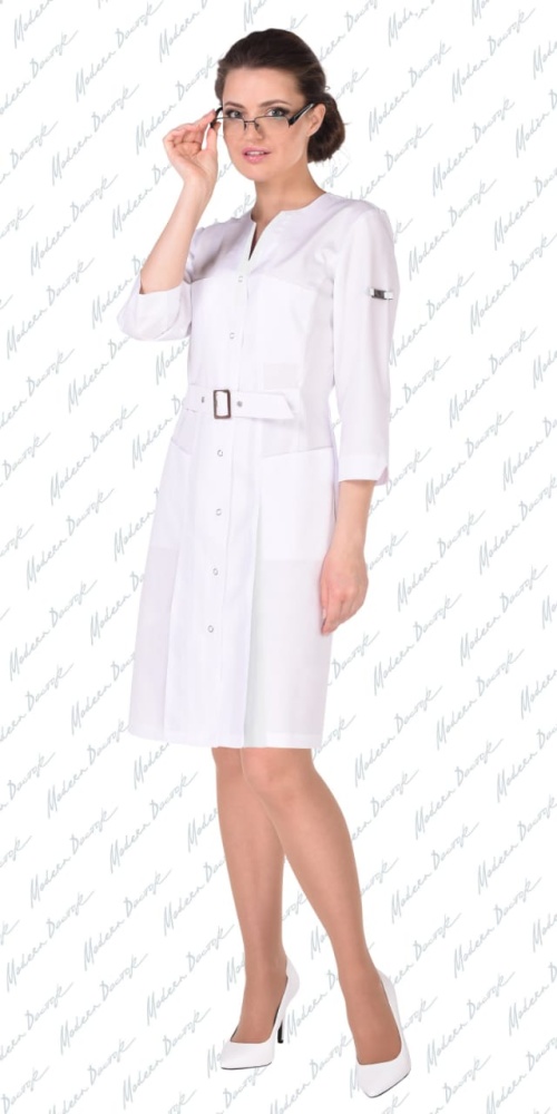 Медицинский женский халат белый Модный Доктор M-5542y