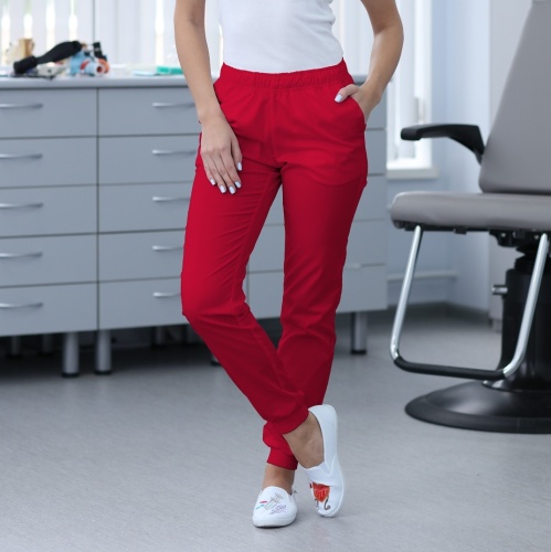 Медицинские брюки джоггеры женские красные Medical Service 41