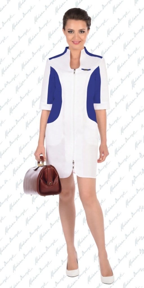 Медицинский женский халат белый Модный Доктор М-5854СZm
