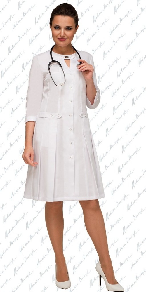 Медицинский женский халат белый Модный Доктор М-5302уKn
