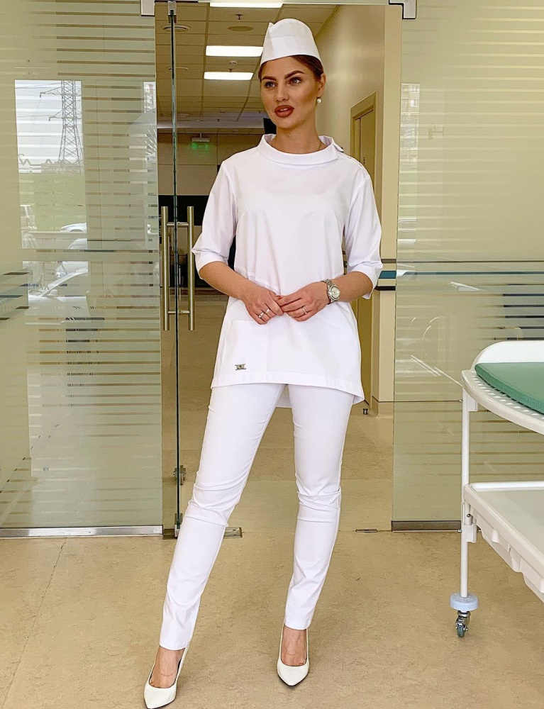 Медицинская женская блуза белая Модный Доктор M-11004бKn