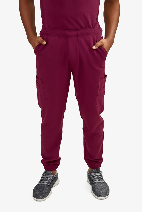 Медицинские брюки мужские бордового цвета Keswi JM574