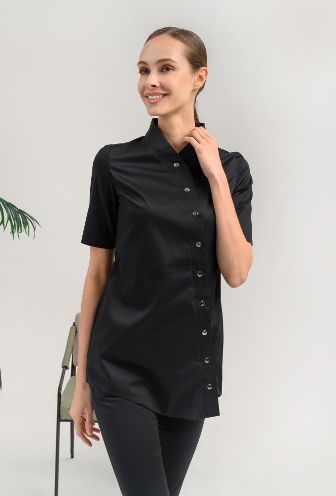 Медицинская блуза женская, черного цвета, Лечи красиво 1035