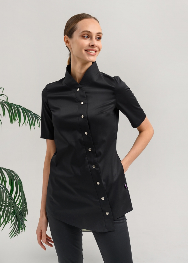 Медицинская блуза женская, черного цвета, Лечи красиво 1035