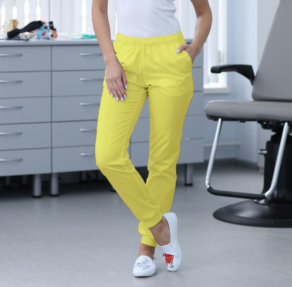 Медицинские брюки джоггеры женские лимонные Medical Service 41