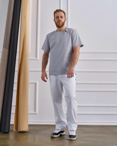 Медициснкие брюки мужские, белые Karamel km301