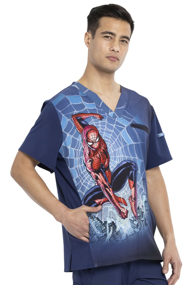 Медицинская мужская рубашка-топ с принтом Spiderman Cherokee Tooniforms TF700 MAWY 