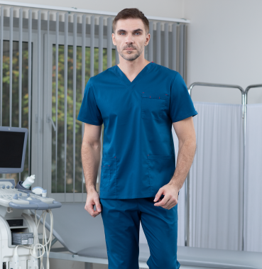 Медицинская рубашка мужская, цвета синий опал Delaware D911