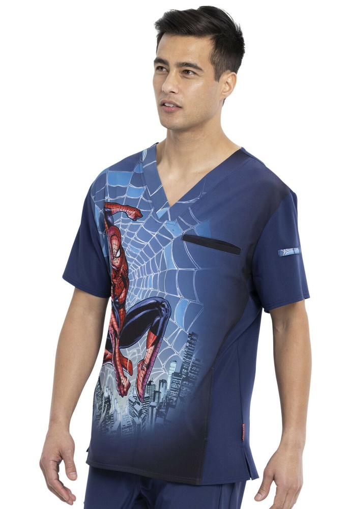 Медицинская мужская рубашка-топ с принтом Spiderman Cherokee Tooniforms TF700 MAWY 